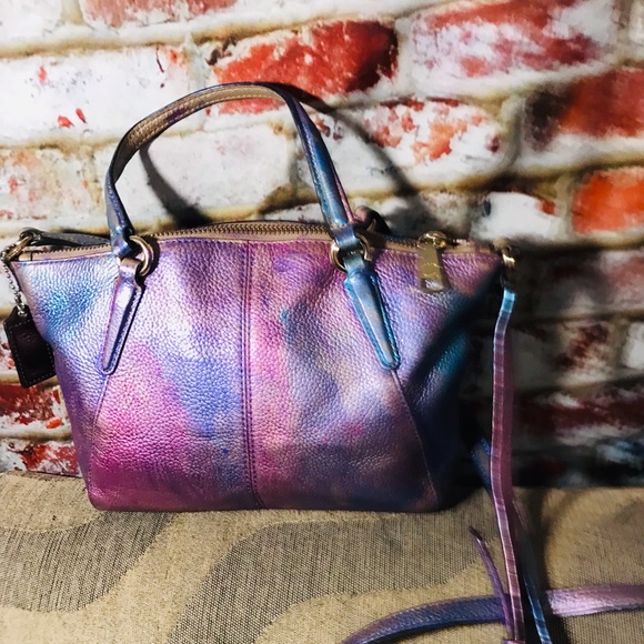 Authentic Coach Kelsey Rainbow Multi Color Leather Crossbody Bag/Satchel/ Purse - Picture 2 of 14